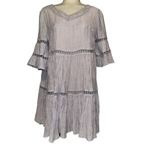 Anthropologie Eri + Ali Textured Flowy Peasant Dress Bell Sleeve Size Medium